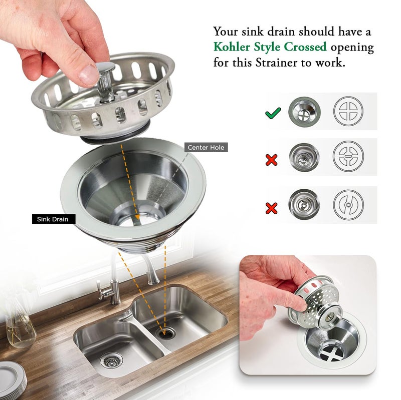 Highcraft 97343 Kitchen Sink Basket Strainer Replacement for Standard Drains (3-1/4 Inch) Stainless Spring Steel Closure and Rubber Stopper, Stainless Steel - Image 5